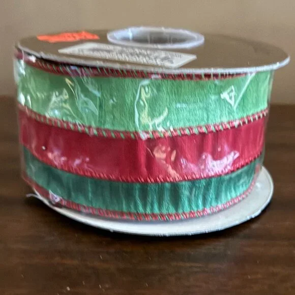 Velvet Stripe Dupion TriColor Wired Ribbon New Sealed - Picture 4 of 4